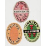 Beer labels, J & R Tennent's, Glasgow, Light Beer, Scotch Pale Ale, 90/- Pale Ale & Pilsener,