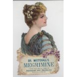 Trade card, USA, Dr. Whitehall's Megrimine (for headaches & neuralgia), die-cut counter display card