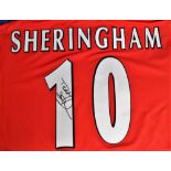 Football Autograph, Teddy Sheringham, Manchester United, a replica shirt from the 1998/99 treble