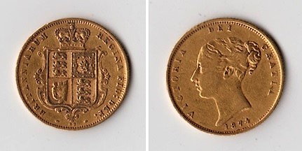 Coin, GB, Queen Victoria, half gold sovereign, 1874, EF (1)