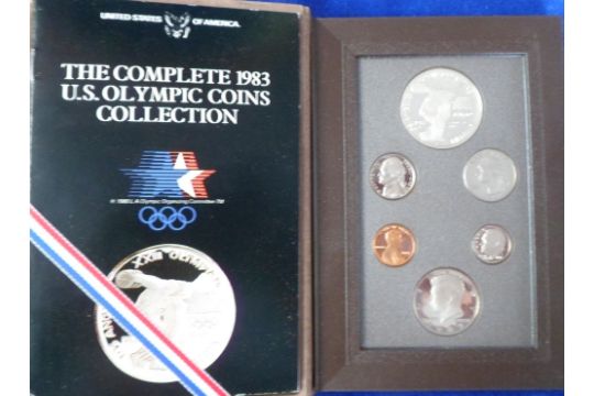 Coins, USA, 1983 proof set inc. Silver dollar, also proof sets for 1984 & 85, sold with 3 x USA - Image 1 of 2