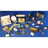 Collectables, mixed selection of vintage items inc. microscope, glove stretchers, slide rule,