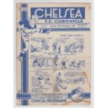 Football programme, Chelsea v Leeds Utd, 27 Dec 1938, Division 1, (sl marking and wear o/w gen