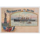 Ephemera, Shipping, chromolithographed North German Lloyd Mail Card showing vessel 'Kaiser Wilhelm',