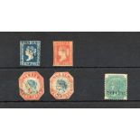 Stamps, India, 1854 four annas (x2), half anna imperf and 1 anna imperf, catalogue value £1200. (4)