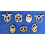Military badges, a collection of 7 WW2 German military badges inc. Third Reich General Assault badge