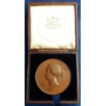 Medal, Madras Exhibition, Copper Medal 'For Merit', 1855, by B Wyon, large laureate head of Victoria