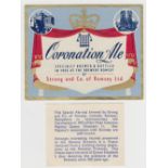 Beer label, Strong & Co of Romsey Ltd, Coronation Ale, 1953, (horizontal rect) sold with back
