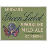 Beer label, McEwan's, Edinburgh, Green Label Sparkling Mild Ale, horizontal rect. 106mm wide (gd) (