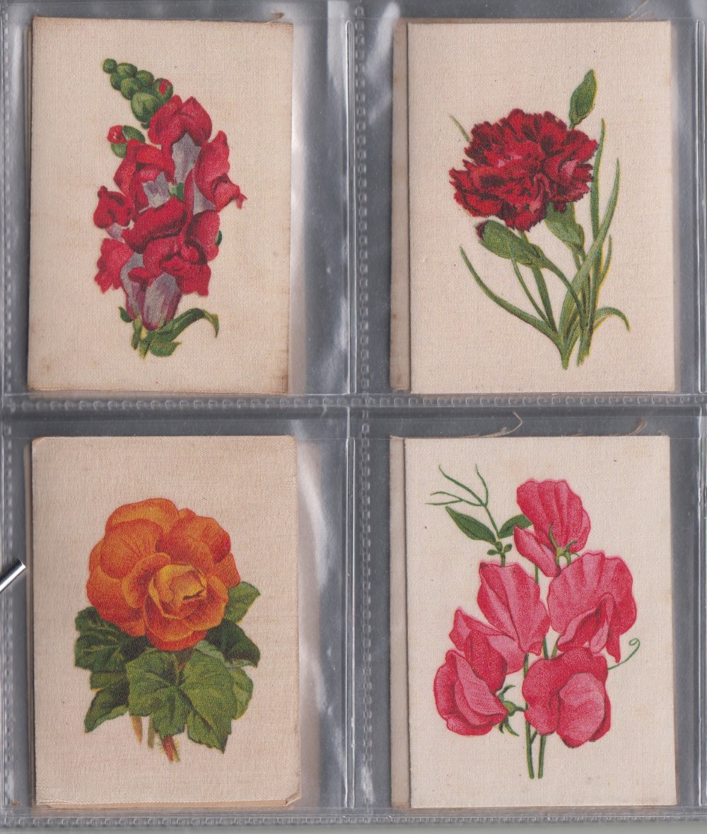 Tobacco silks, Morris, English Flowers, panel back (set, 25 silks) also 'crewel' back (18/25) & '