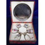 Collectables, a silver plated tray & six whiskey glasses decorated with transfer printed Scottish