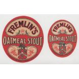 Beer labels, Fremlin's, Maidstone, Oatmeal Stout, 2 different size v.o's, 68mm high and 85mm high (