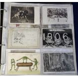 Postcards, an album containing approx. 140 mixed age postcards and Victorian greetings cards related