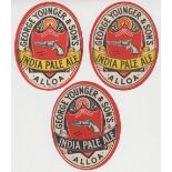 Beer labels, George Younger & Son's, Alloa, Scotland, India Pale Ale, 3 different v.o's (gen gd) (