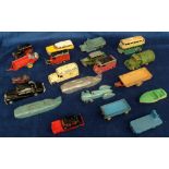 Playworn Pre & Post-War Dinky Toys, including 260 Royal Mail Van, Daimler Ambulance, 155 Ford Anglia