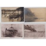 Postcards, Piers, Lancashire, Blackpool, 8 RPs showing images from Blackpool pier fires 1921 (4) and