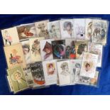 Postcards, glamour selection, inc. artist signed, girls heads, greetings, romance, playing cards,