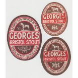 Beer labels, The Bristol Brewery Georges & Co Ltd, Bristol Stout, 116mm, 96mm, & 85mm (gen gd) (3)