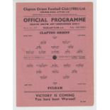 Football programme, Clapton Orient v Fulham, 4 March 1944, League (South) Cup, single sheet (gd) (