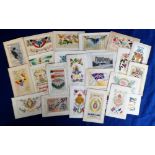 Postcards, a selection of 21 embroidered and woven silks inc. greeting, regimental (R.E. Kings