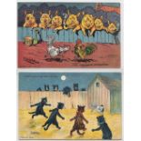 Postcards, Louis Wain, 2 cards, cats, 'There's many a slip twixt cup and lip', Valentine's series (