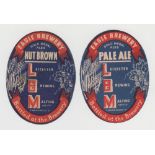 Beer labels, Leicester Brewery & Malting Co Ltd, Pale Ale & Nut Brown, small v.o's, 70mm high (