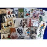 Postcards, Black Humour, a collection of 35+ cards inc. USA, Europe, Gilson, Brecher, Vigneron (