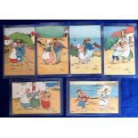 Postcards, May Gladwin 'Little Hollander' series 6085, published by Tuck, complete set of 6 cards (