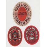 Beer labels, Threlfall's Brewery Co Ltd, Liverpool & Salford, Dinner Ale (95mm high), Strong Ale &