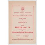 Football programme, Gibraltar FA v Leicester City, 24 May 1969, scarce friendly match programme