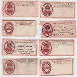 Beer labels, Watney Combe Reid & Co Ltd, a selection of 8 small horizontal rectangular labels c.1910