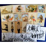 Postcards, WW2, anti-Nazi propaganda inc. cartoon caricature (4), RP style by Barbier (4) inc.