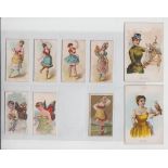 Cigarette cards, USA, Kimball, nine type cards, Household Pets 'X' size (x2), Dancing Girls (x4),