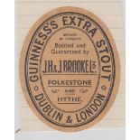 Beer label, Guinness Extra Stout, bottled by J H Brooke Ltd, Folkestone & Hythe, v.o, 82mm high (top