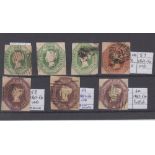 Stamps, GB, embossed issues, 1847 - 1854, SG 54-60, a few with shaved margins (generally gd) (7)