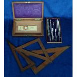 Collectables, a vintage technical drawing instrument set in original fitted case sold with three