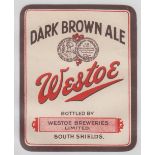 Beer label, Westoe Breweries Limited, South Shields, Dark Brown Ale, large vertical rect label
