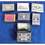 Ephemera, a collection of 7 pin boxes 1840/60's, 3 with original contents, (mourning pins) and one