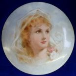 Collectables, a hand decorated late 19th Century circular wall plaque 'A German Maiden' by amateur