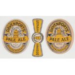 Beer labels, Davenports', Birmingham, Pale Ale, 2 different v.o's plus stopper label (gd) (3)