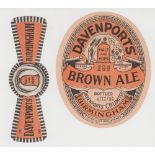 Beer labels, Davenports' C B Ltd Birmingham, Brown Ale, bottled Dec 39 with stopper label (stamp