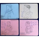 Football Autographs, collection of 4 album pages with back-to-back caricatures of Blackpool FC