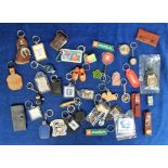 Collectables, small quantity of novelty keyrings inc. plastic policeman, tools, miniature pen,