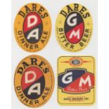 Beer labels, Dares Brewery Ltd Birmingham, 4 different, Bitter Beer, Dinner Ale (2 different) v.o's,