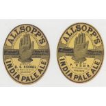 Beer labels, Allsopp's India Pale Ale, bottled by P Kerr, Glasgow & A C Riddall, Glasgow, c.1886 (