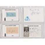 Cricket autographs, a collection of 27 signatures on white card, album pages etc, for England Test