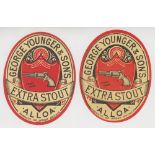 Beer labels, George Younger & Son's, Alloa, Scotland, Extra Stout, 2 different v.o's ('Produce'