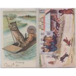 Postcards, Louis Wain, cats, 2 cards 'Driving to the Races' series 541B (p.u. 1906) (sl foxing to