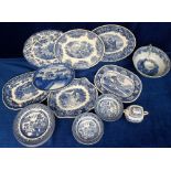 Collectables, a large quantity of blue and white china including examples of Wedgewood, Spode,