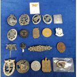 Militaria, 19 German military badges to include WW2 German Close Combat badge, WW2 German Naval